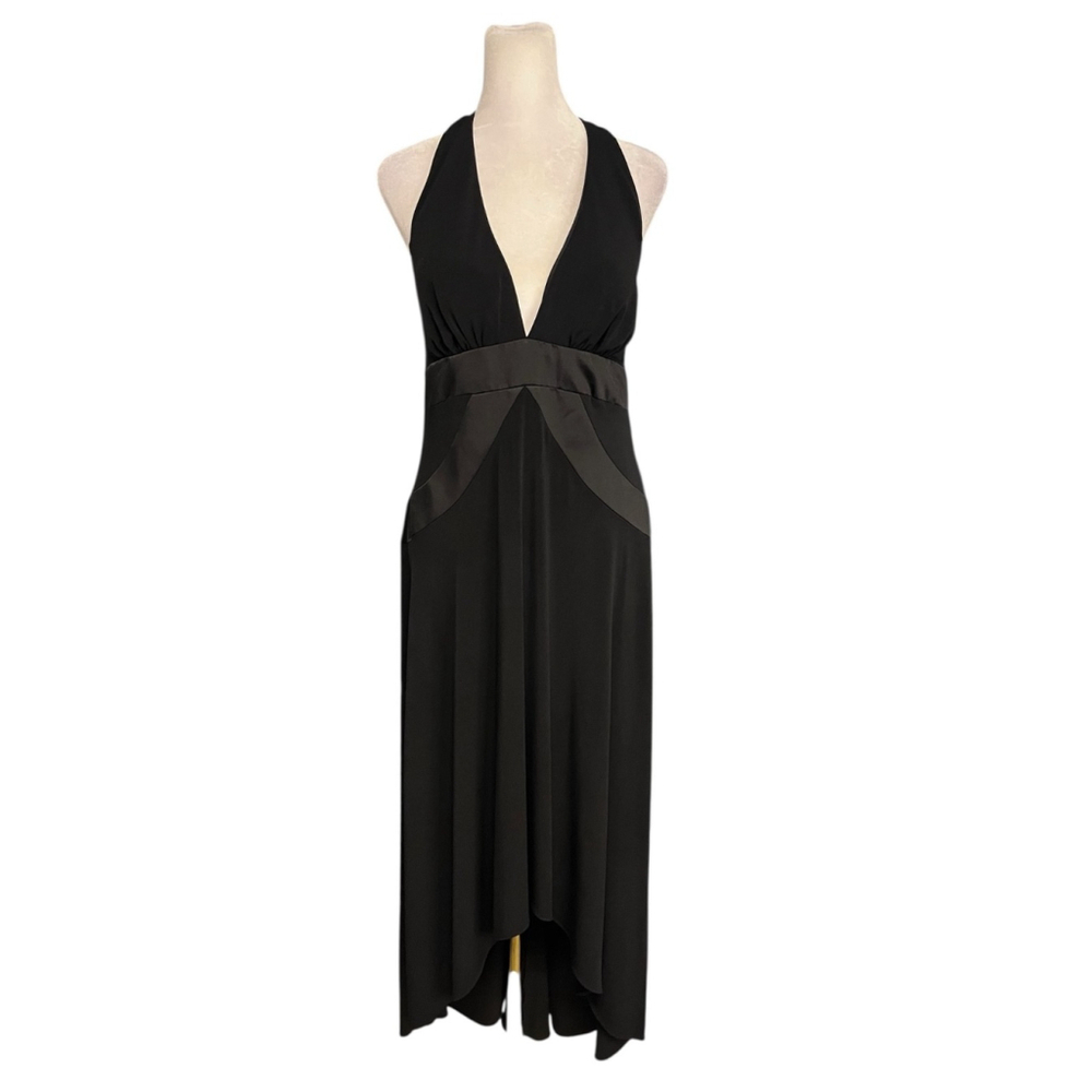 Betsy & Adam Black Halter V-Neck Evening Dress